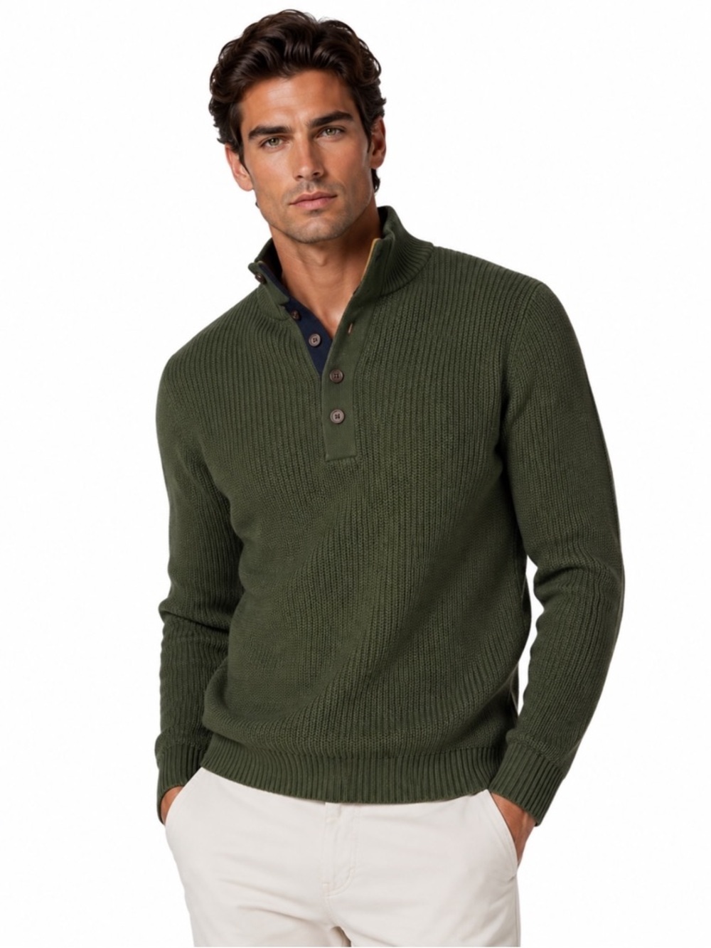 Collars & Co Kennebunkport Olive Green Rib Knit Pullover Sweater Size M NWT